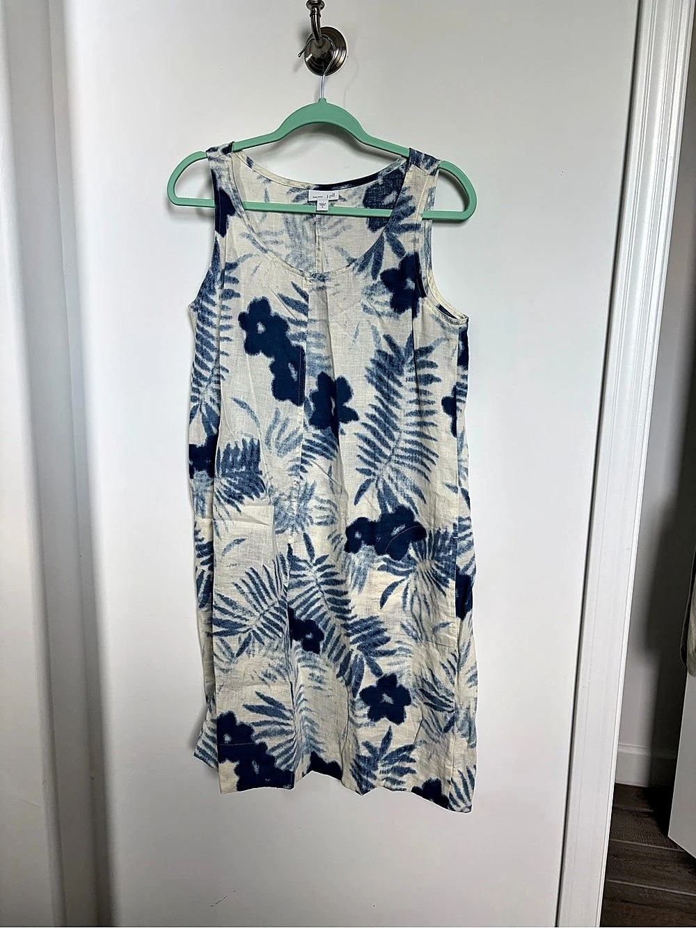 J. Jill Floral Linen Mini Dress in Blue & Cream Size Small Like New
